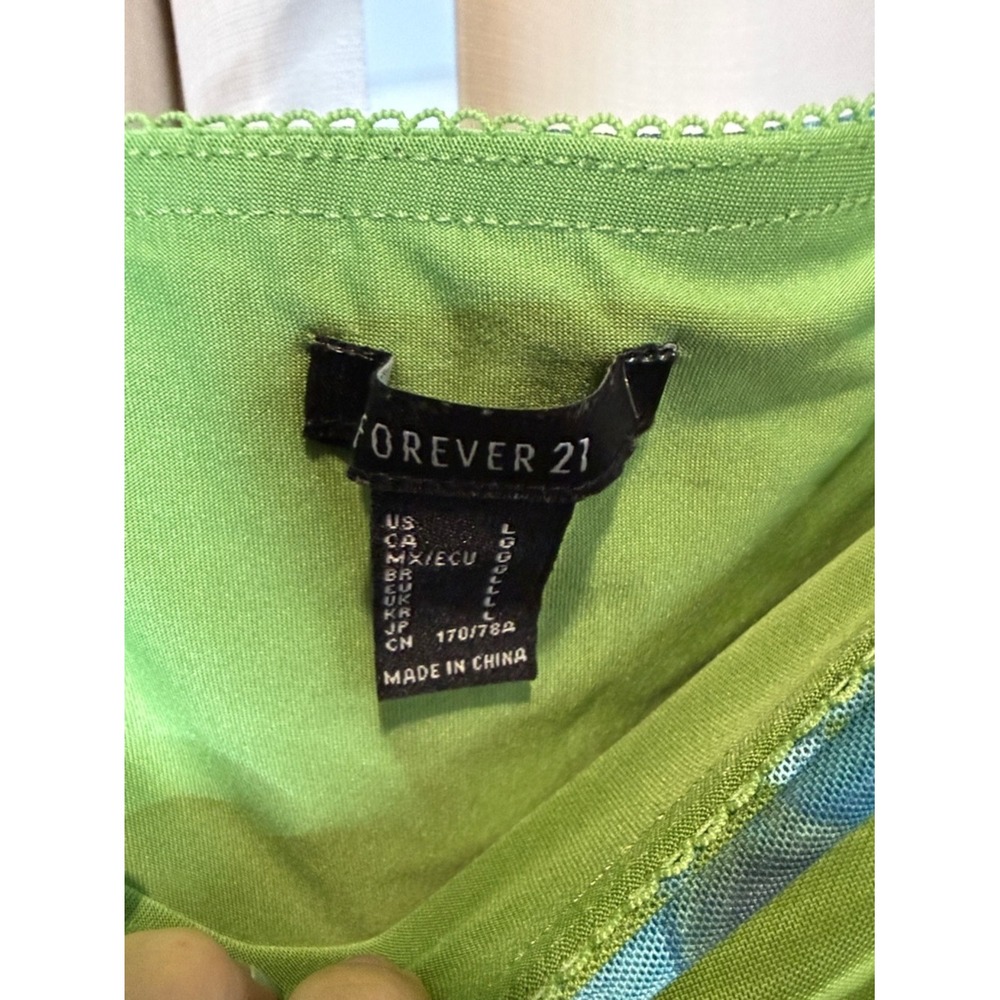 Forever 21 Womens Blue Daisy Floral Mesh Midi Skirt Lime Green Lettuce Hem L - Picture 2 of 5